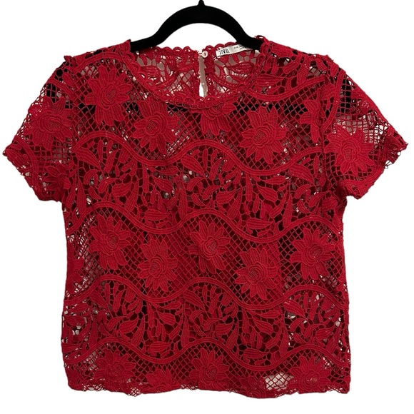 Zara Women’s Dark Red Crochet Top - Picture 1 of 4